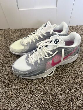 Nike Women's White & Gray Sneakers with Pink Swoosh